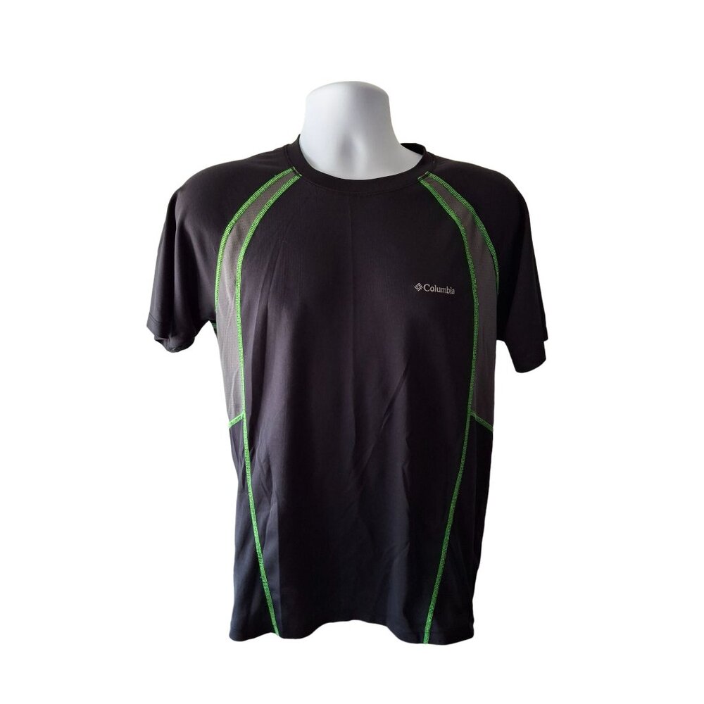 Columbia Mens Activewear T Shirt M Black Green Accents Lightweight Gym Workout